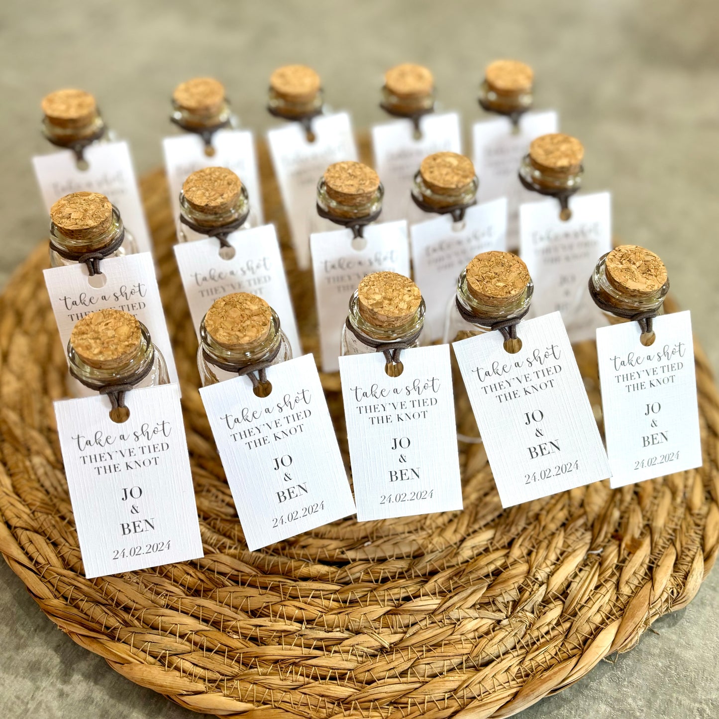 Personalised Wedding Shot Bottle Favours with Tag | Take-a-shot Favours | They've tied the knot | Wedding Favours | Best Seller