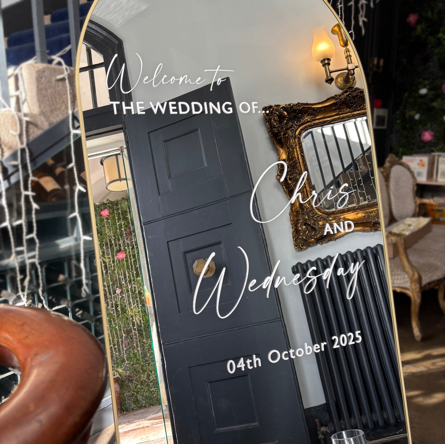 Gold Arch Welcome Mirror Sign