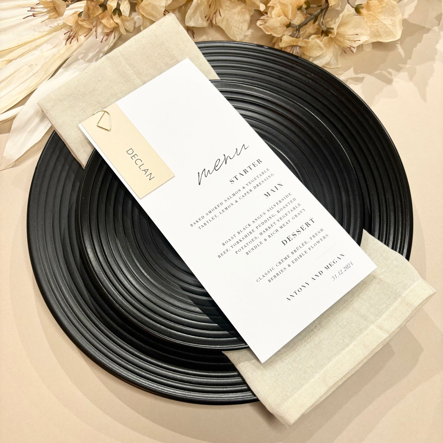The Harper - Individual Minimalist Menu Card & Name