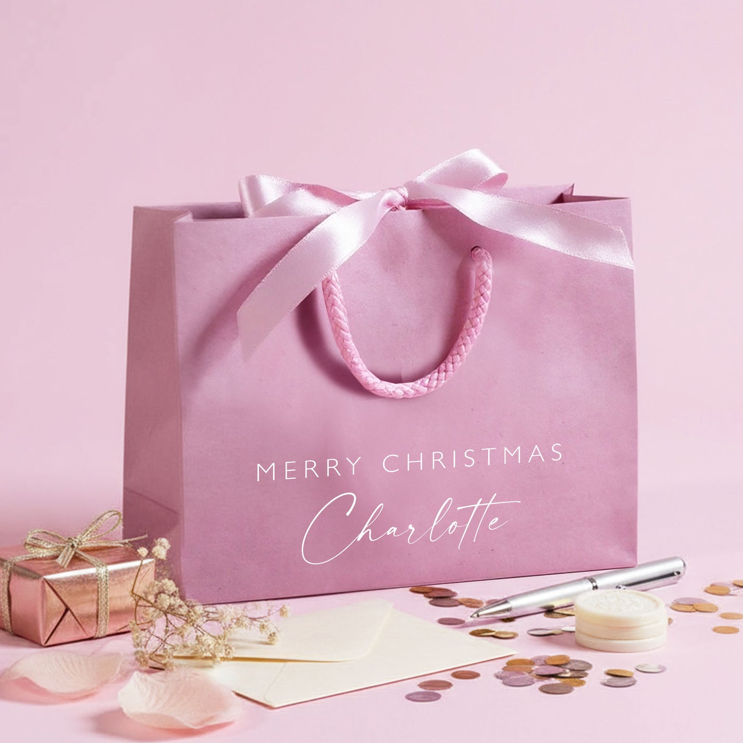 Personalised Christmas Gift Bags | Christmas Gift Favours | Personalised Name Ribbon Gift Bag | Christmas Wrapping