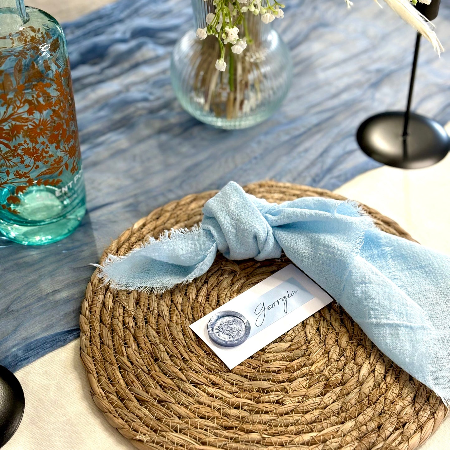 Dusky Blue Cheesecloth Table Runner