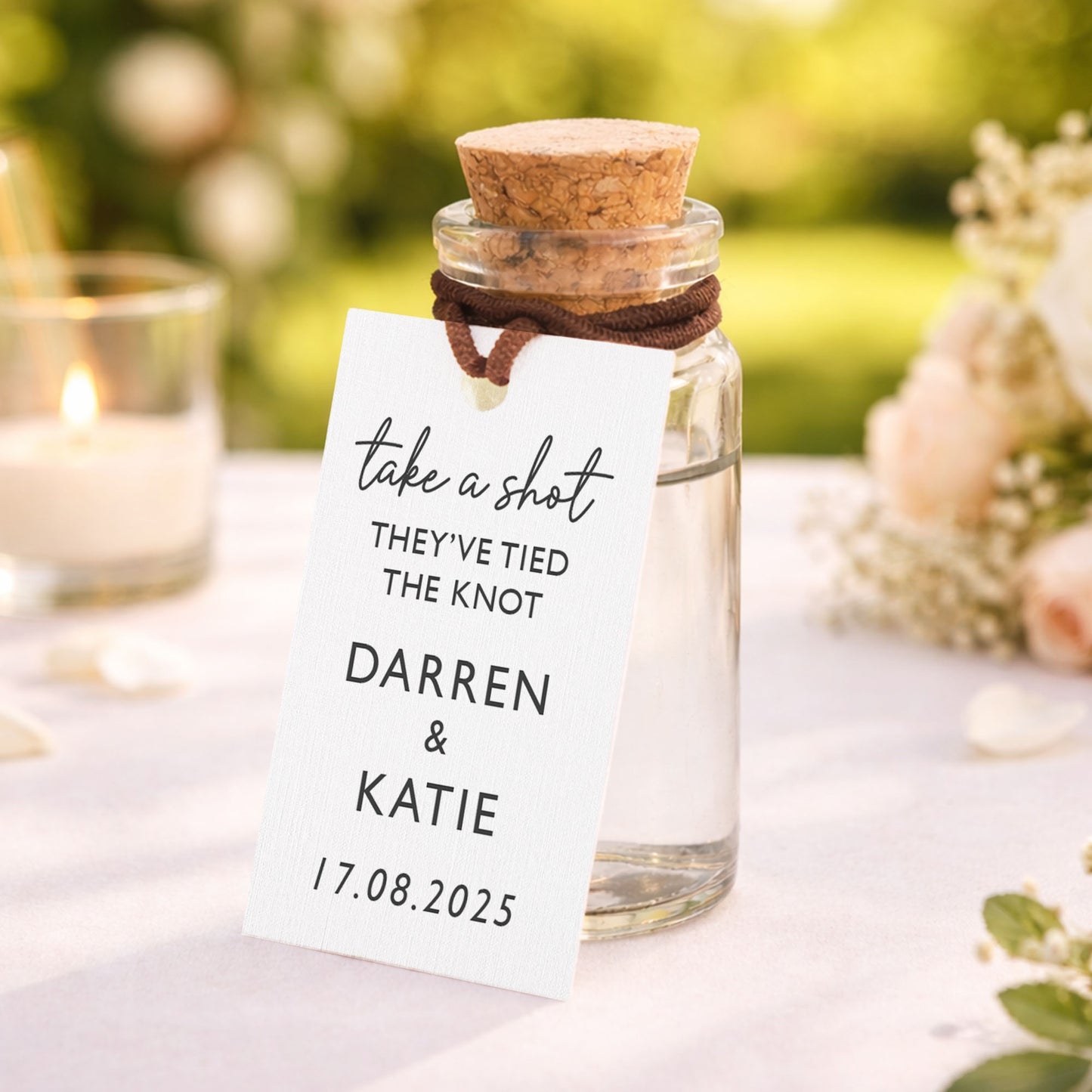 Tied the Knot Wedding Favours Take A Shot Favour Wedding Tags Shot Bottle Rustic Wedding Wedding Favour Idea Ready Made Wedding Favour Bags