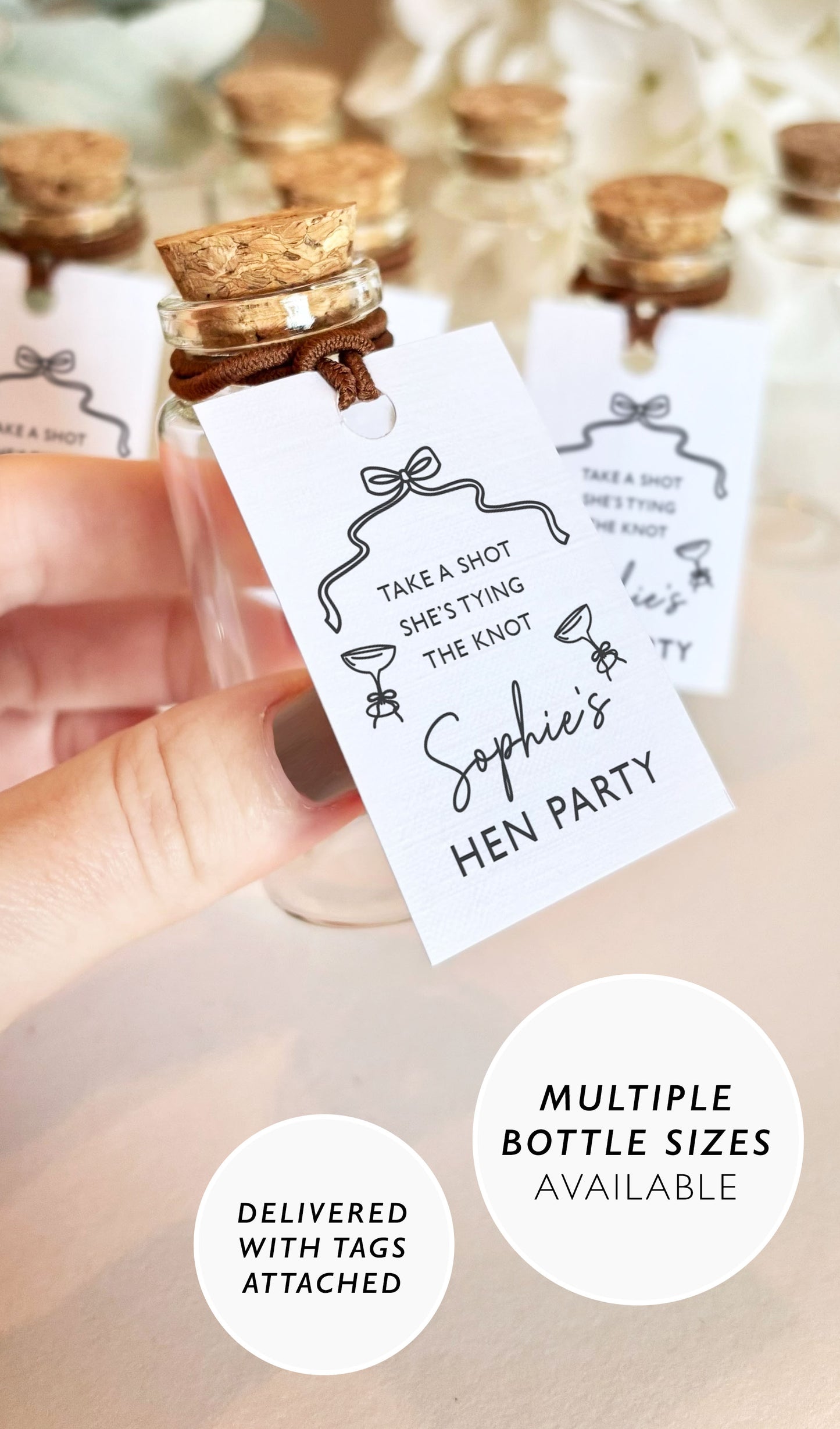 Hen Do Favours Shot Bottles 30ml Mini Bow Glass Bottles for Hen Party Favours Bride Squad Party Shot Bottles Prosecco Hen Party Theme