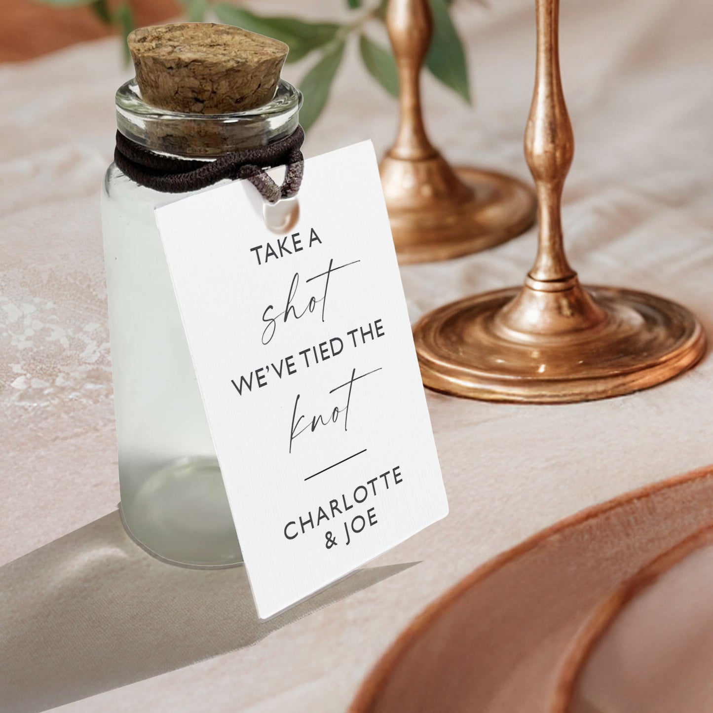 Personalised Wedding Shot Bottle Favours with Tag | Take-a-shot Favours | They've tied the knot | Wedding Favours | Best Seller