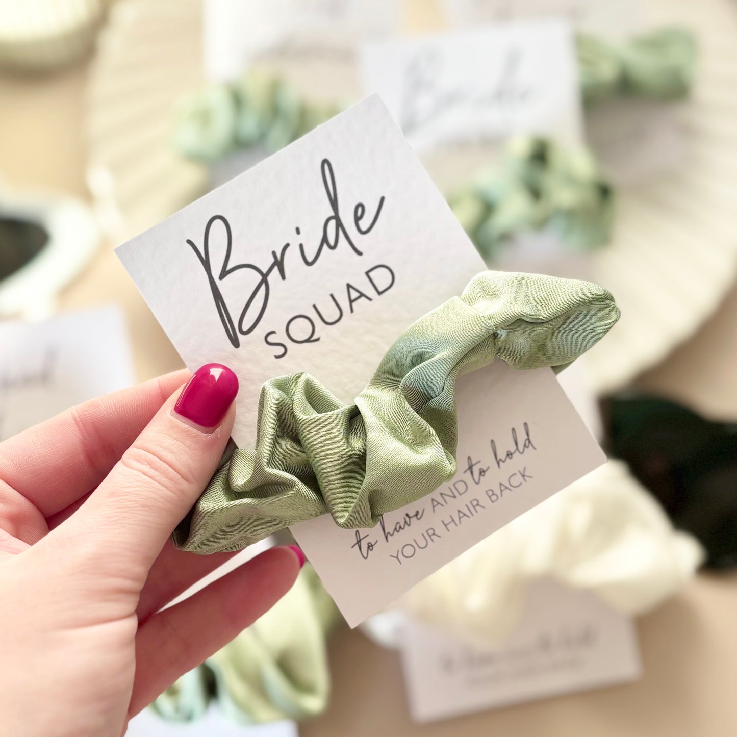 Sage Green Matte Hen Party Hair Scrunchies