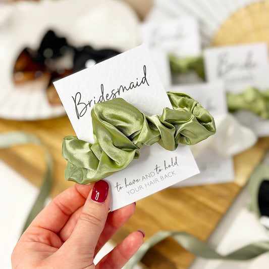 Sage Green Satin Hen Party Hair Scrunchies