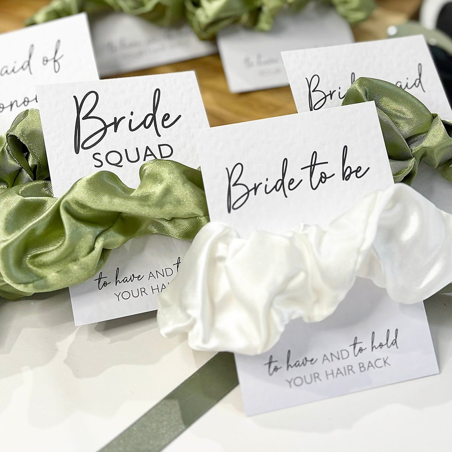 Sage Green Satin Hen Party Hair Scrunchies