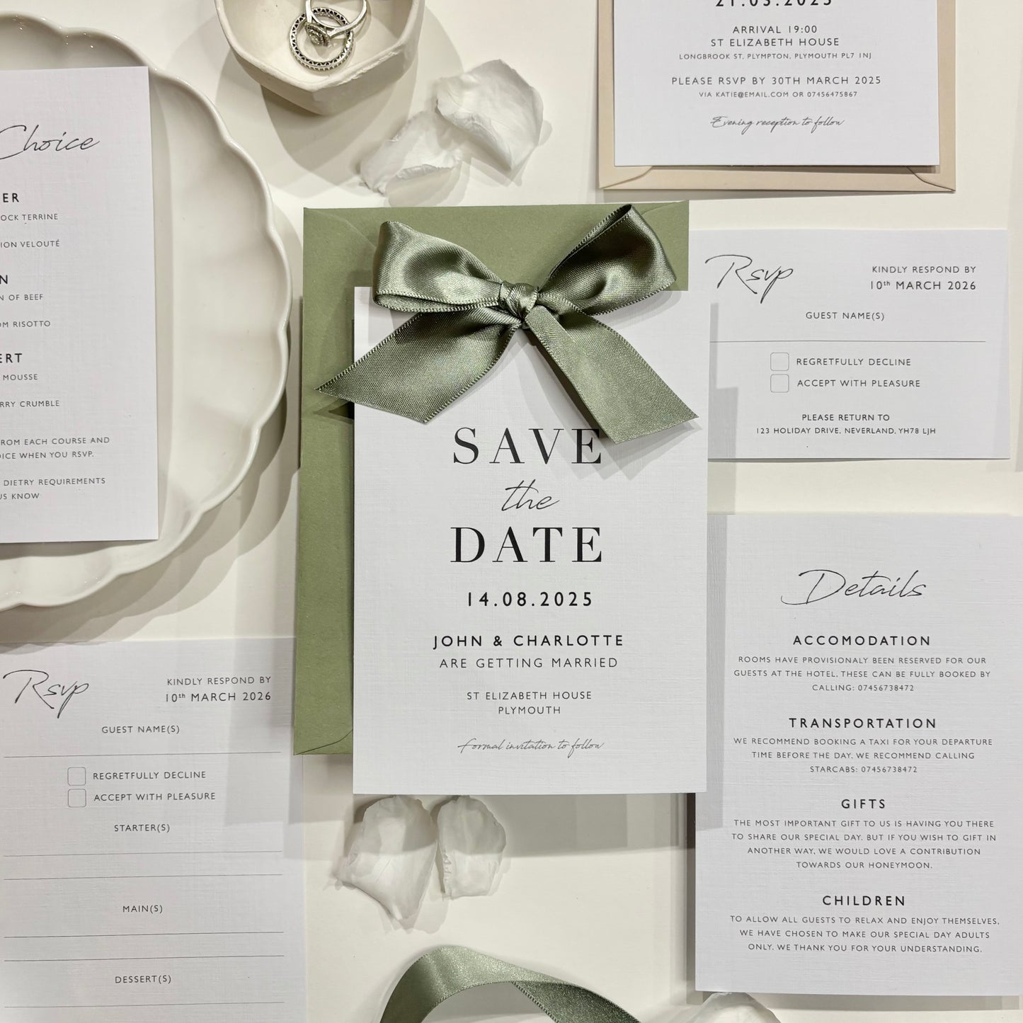 The Betsy - Luxury Satin Bow Save the Date & Envelope