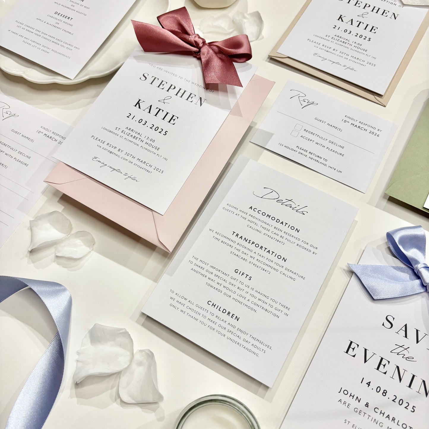 The Betsy - Luxury Satin Bow Invitation & Envelope