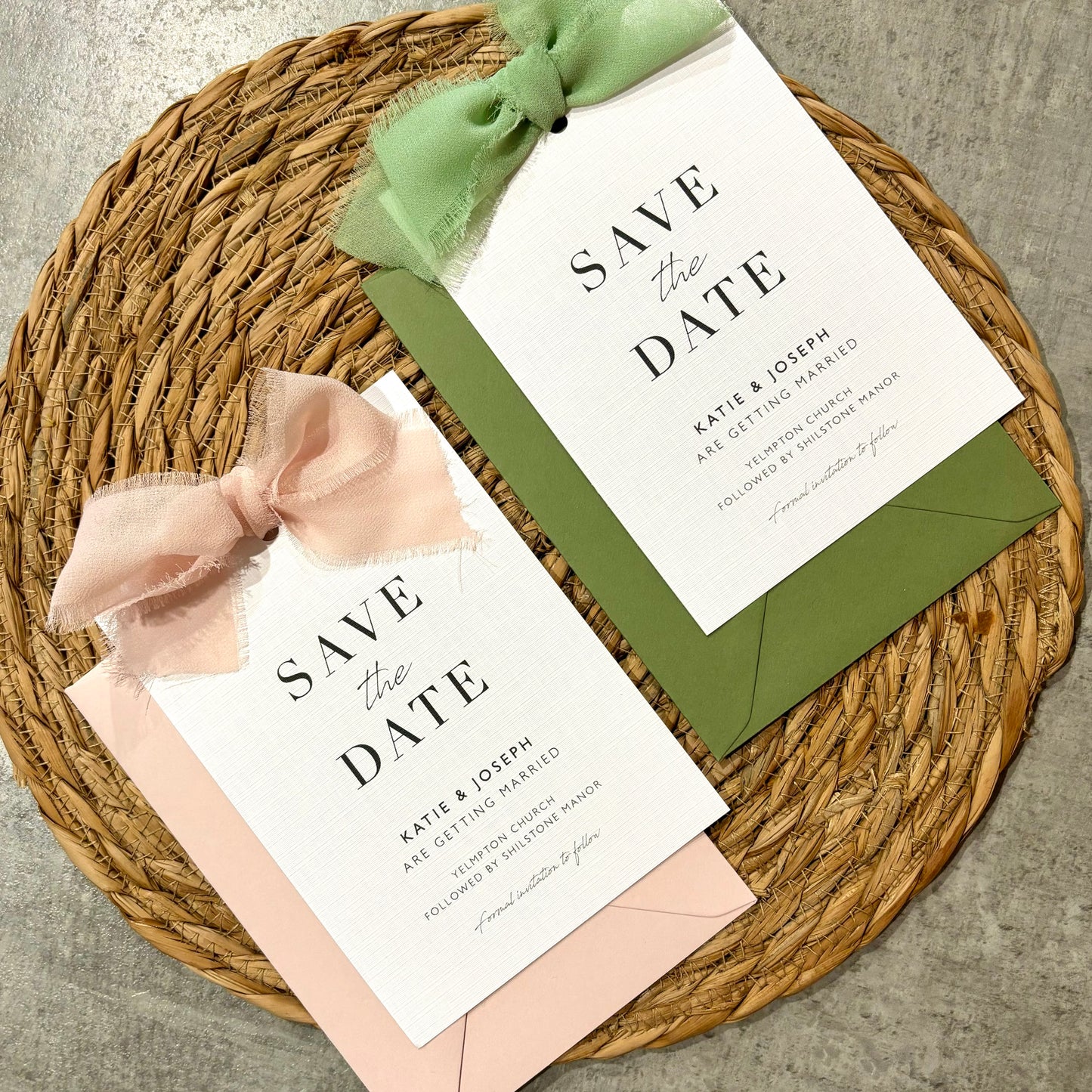 The Betsy - Luxury Raw Trim Bow Save the Date & Envelope