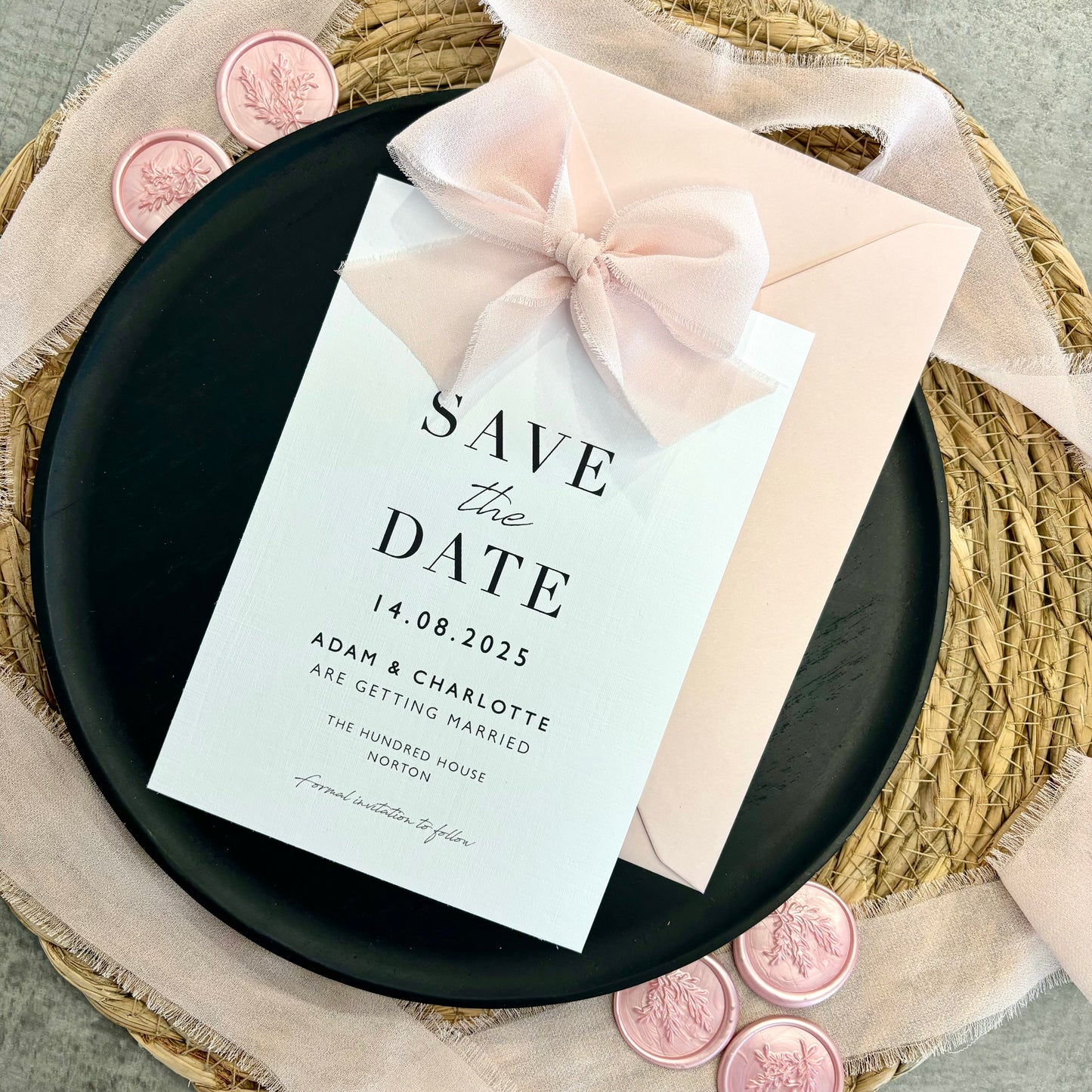 The Betsy - Luxury Raw Trim Bow Save the Date & Envelope