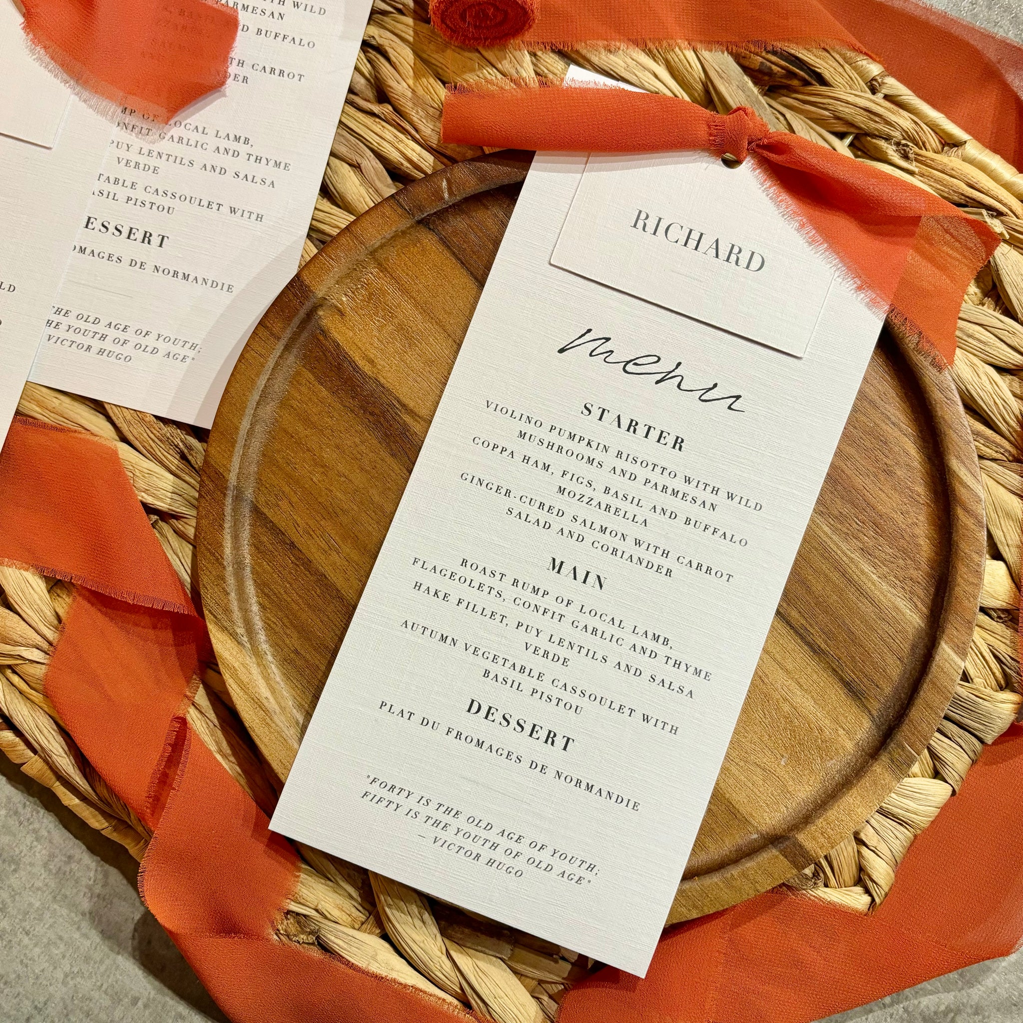 The Martha - Individual Minimalist Menu Card, Name & Ribbon – House of ...