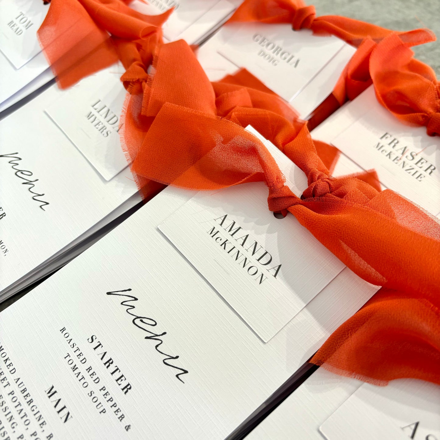 The Martha - Individual Minimalist Menu Card, Name & Ribbon