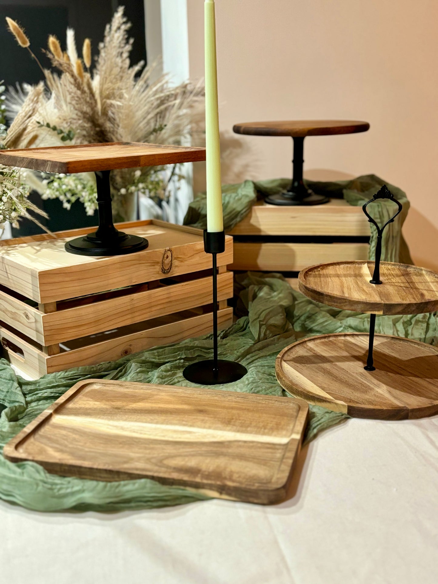 Acacia Wood 2 Tiered Cake Stand