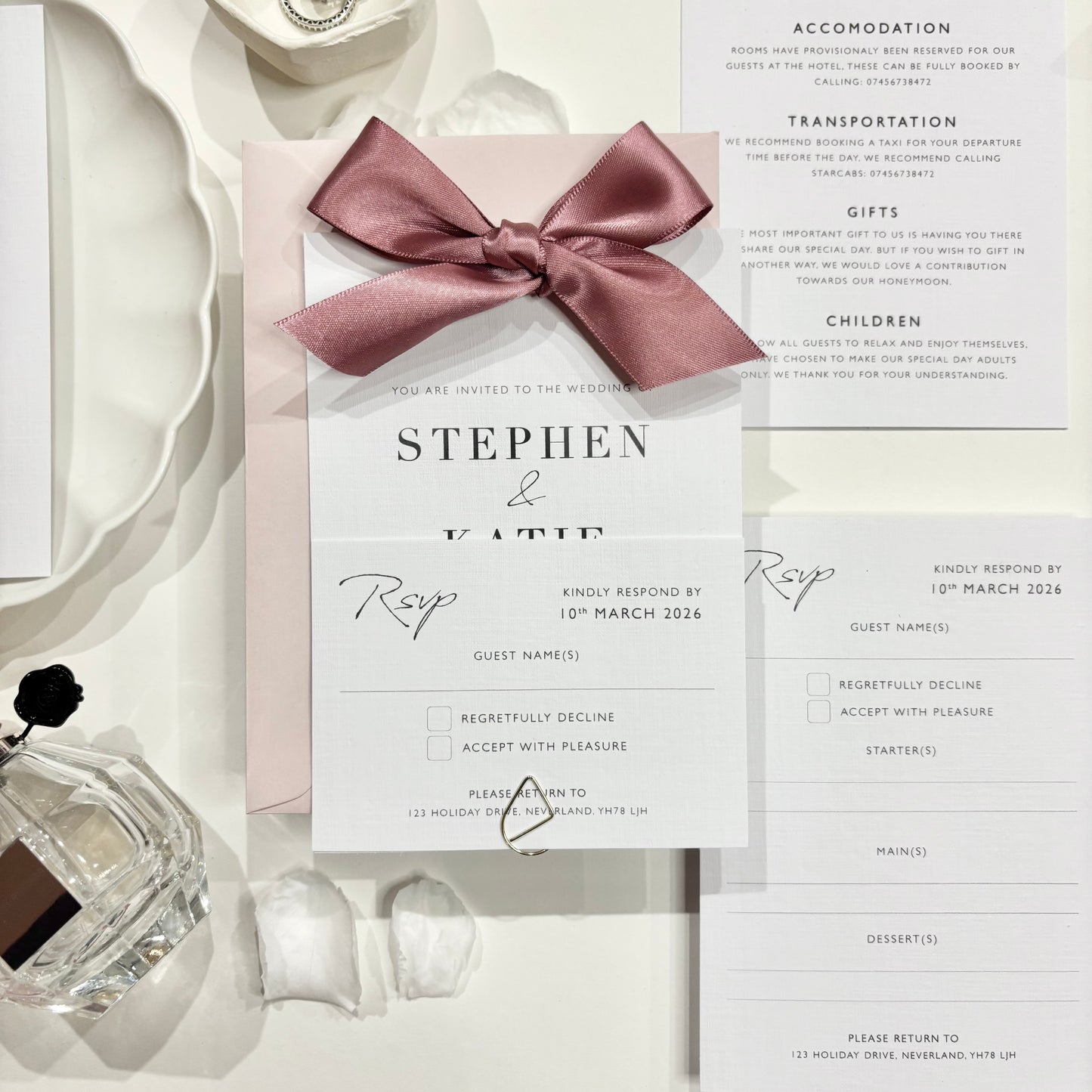 The Betsy - Luxury Satin Bow Invitation & Envelope