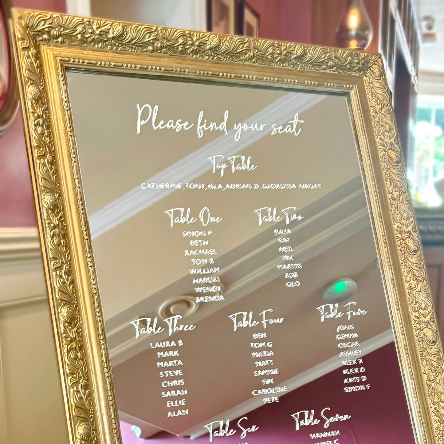 Gold Table Seating Plan Mirror Sign