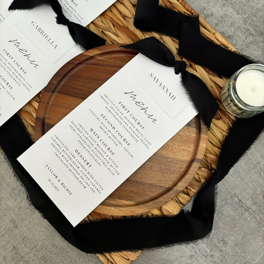 The Martha - Individual Minimalist Menu Card, Name & Ribbon