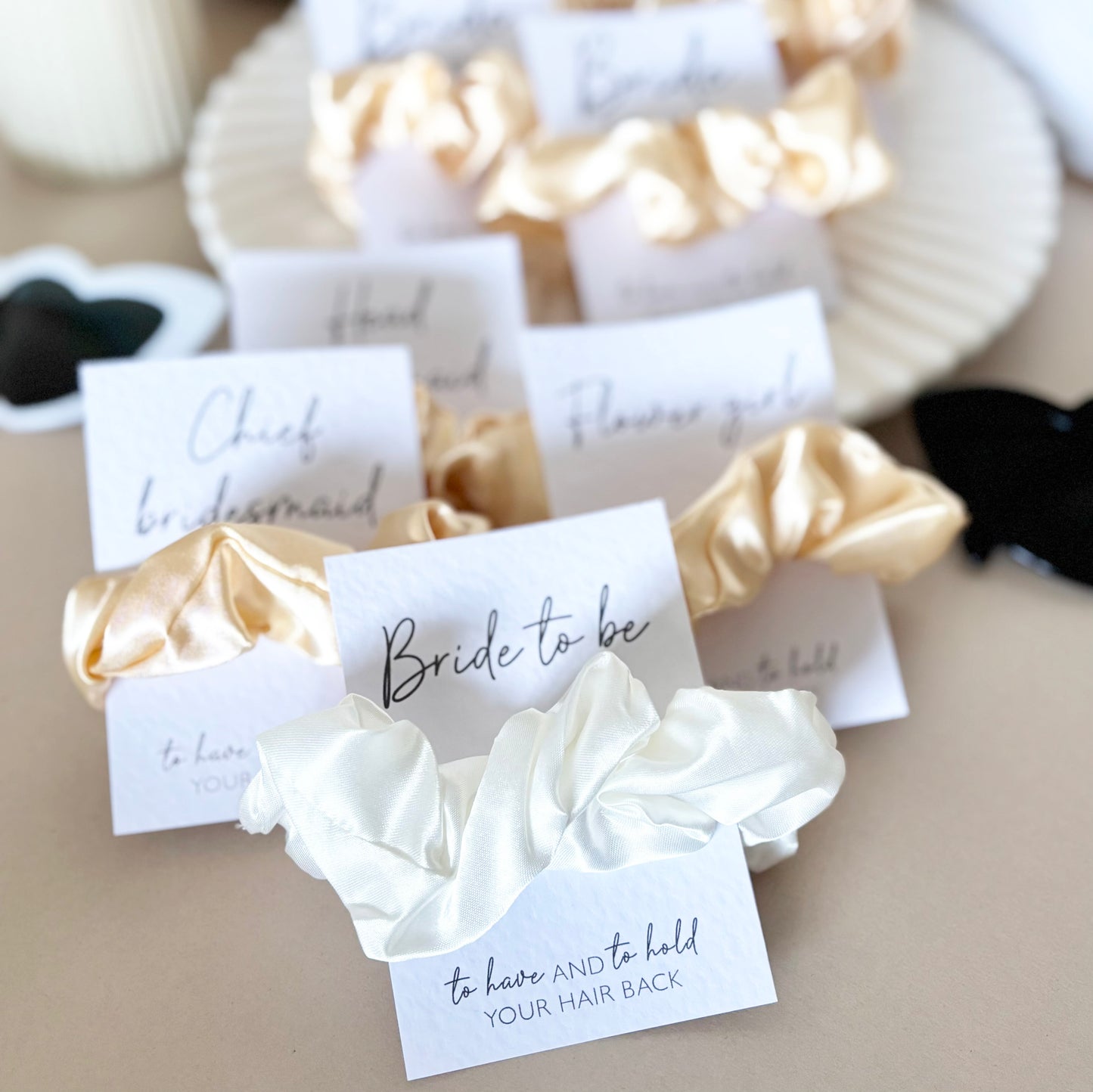 Peach Satin Hen Party Hair Scrunchies