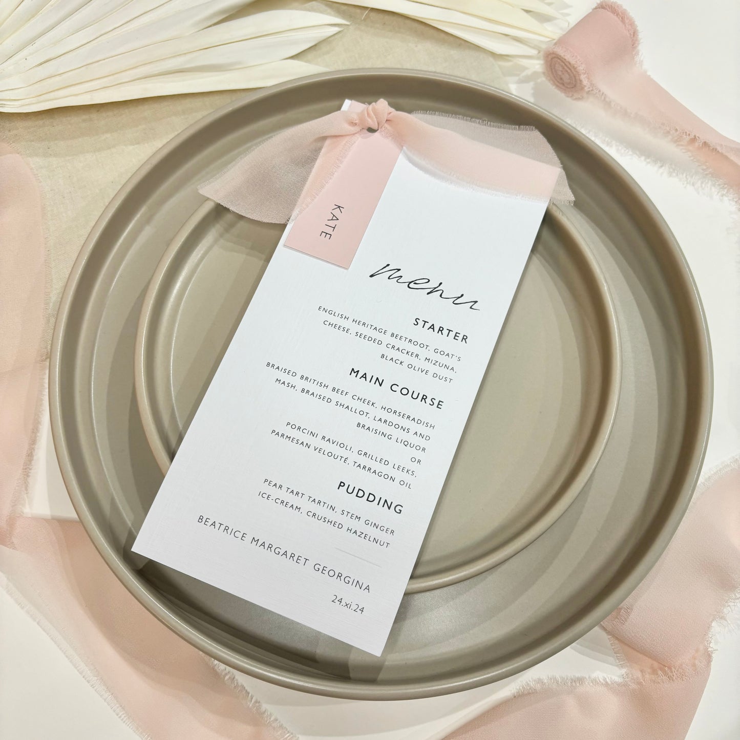 The Sophie - Luxury Ribbon Wedding Menu & Name Card