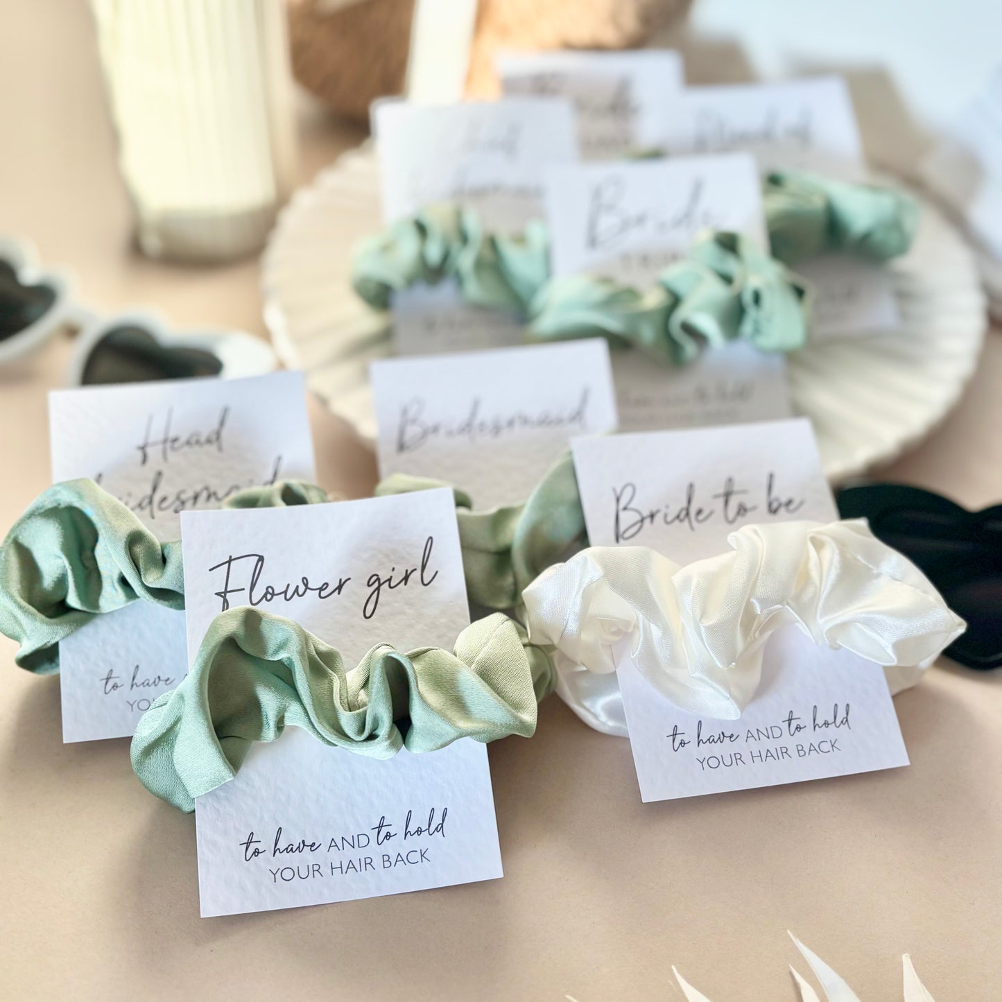 Sage Green Matte Hen Party Hair Scrunchies