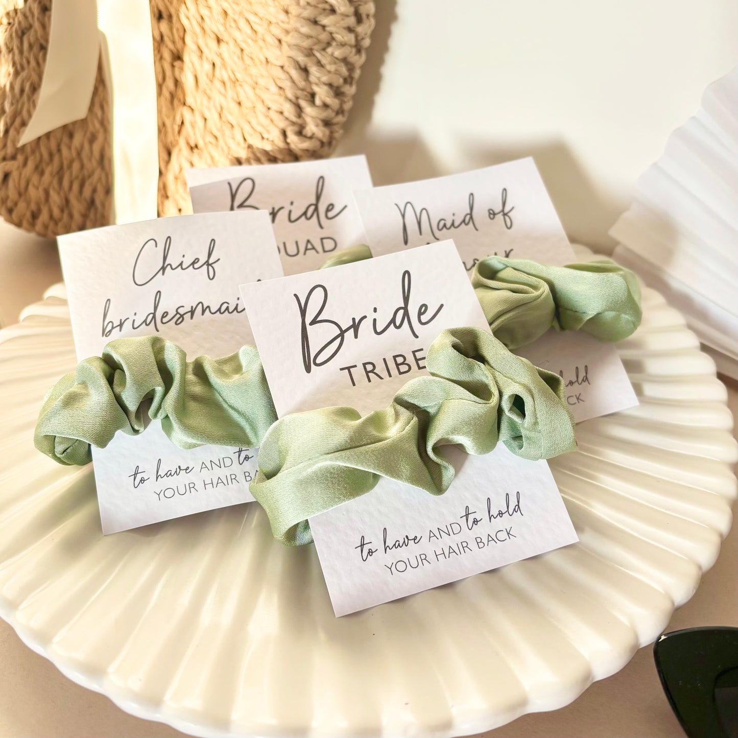 Sage Green Matte Hen Party Hair Scrunchies