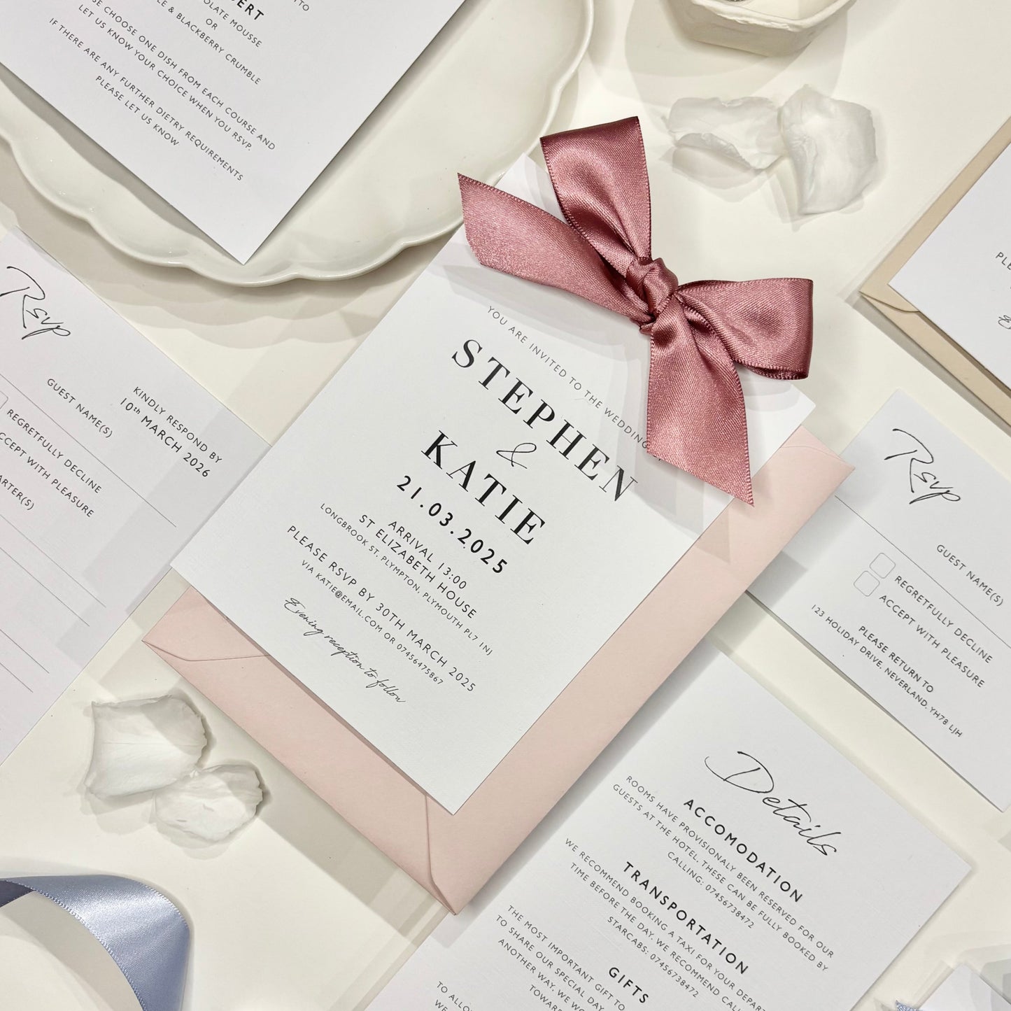 The Betsy - Luxury Satin Bow Invitation & Envelope