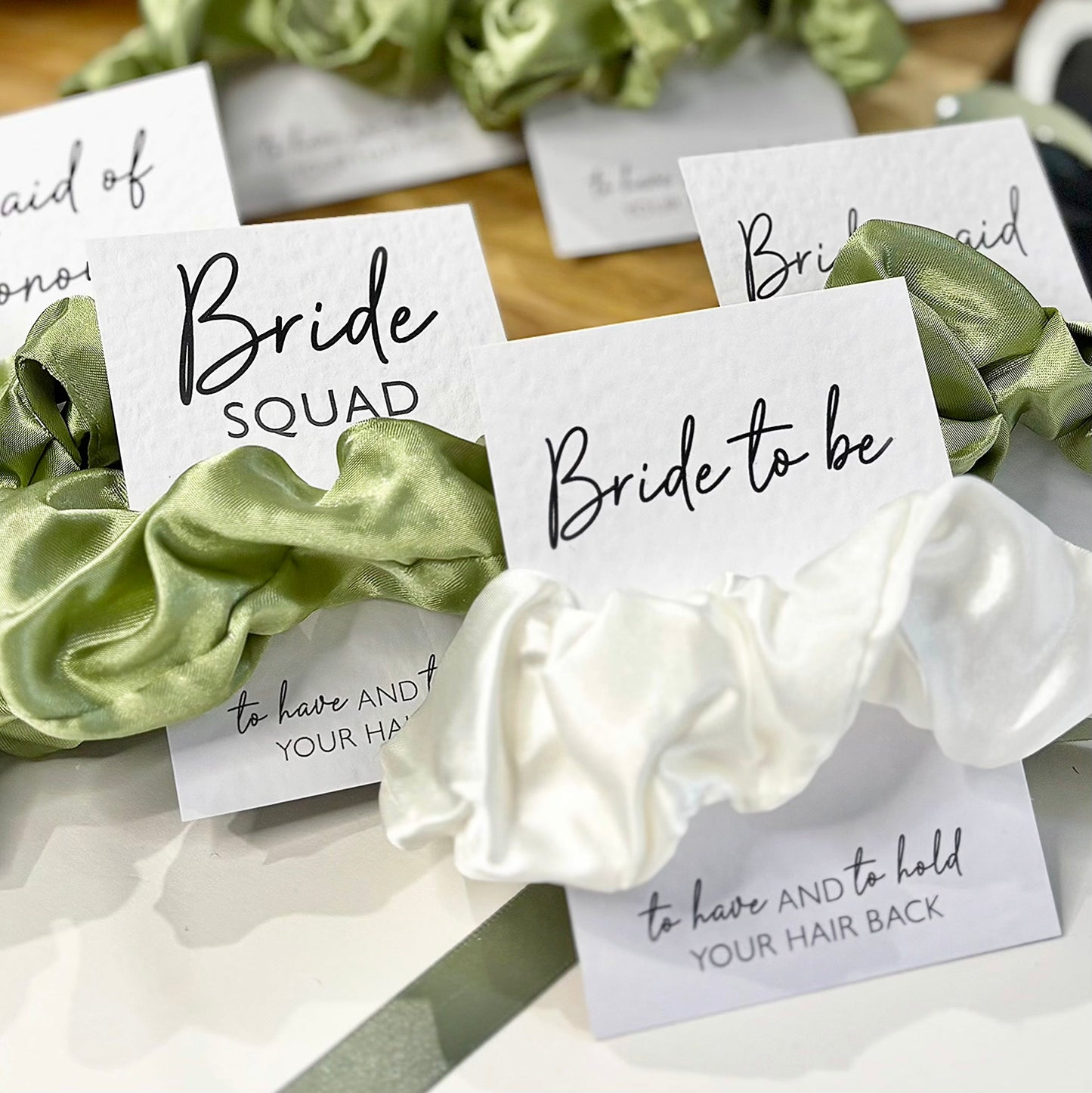 Sage Green Satin Hen Party Hair Scrunchies