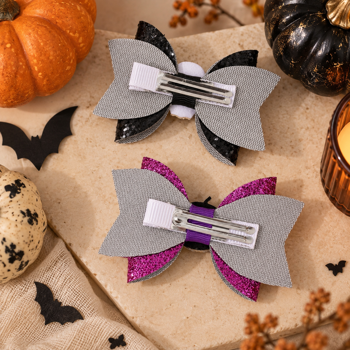 Halloween Hair Clips for Girls Glitter Hair Bows Boo Hair Clips Kids Halloween Accessories Trick or Treat Gift Small Halloween Gift