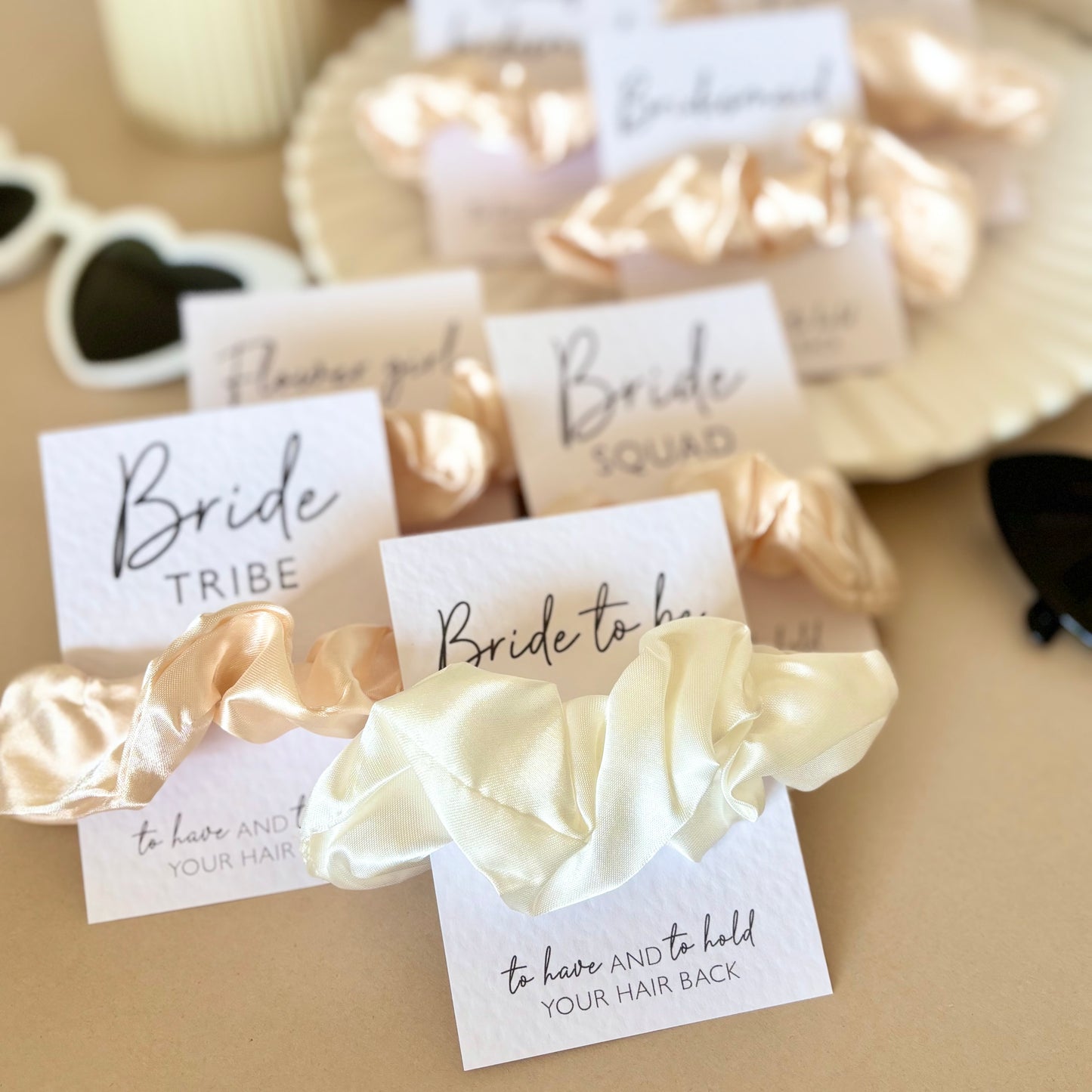 Champagne Satin Hen Party Hair Scrunchies