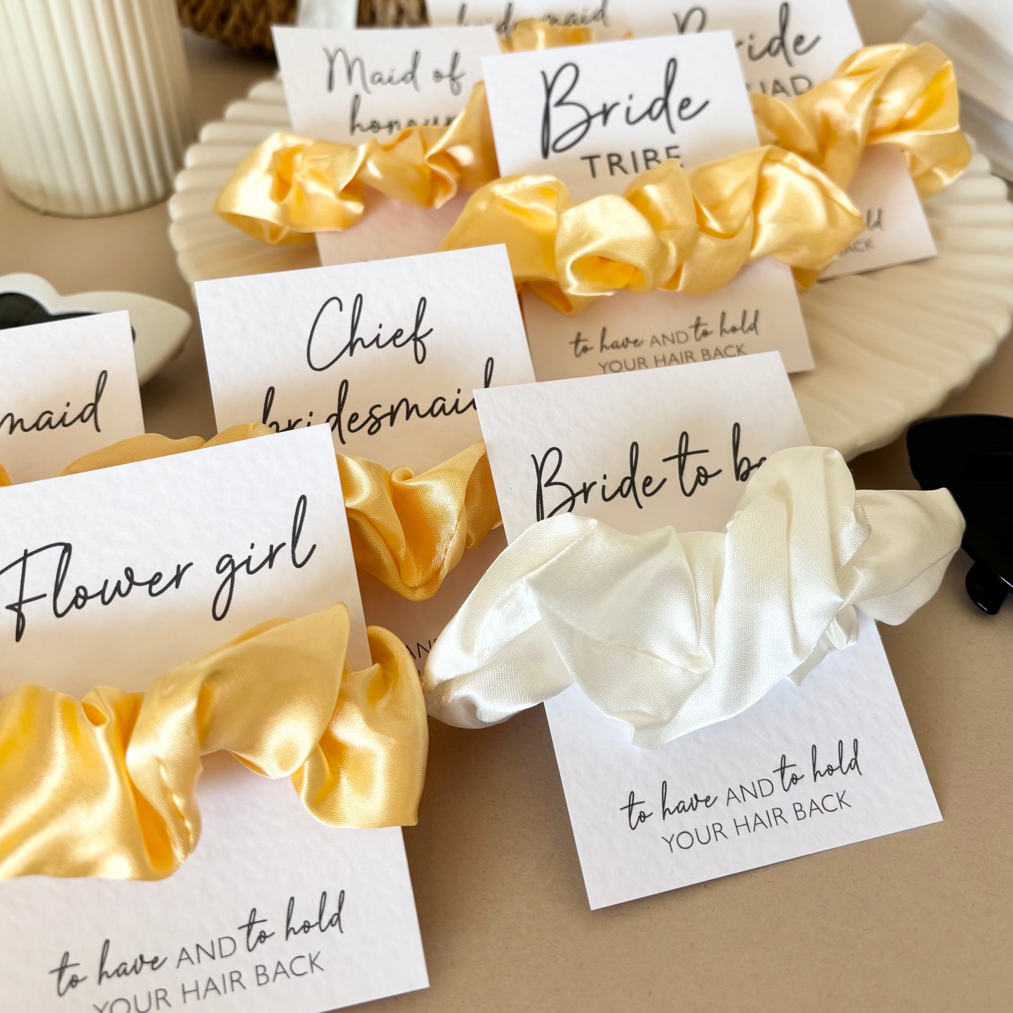 Lemon Yellow Satin Hen Party Hair Scrunchies