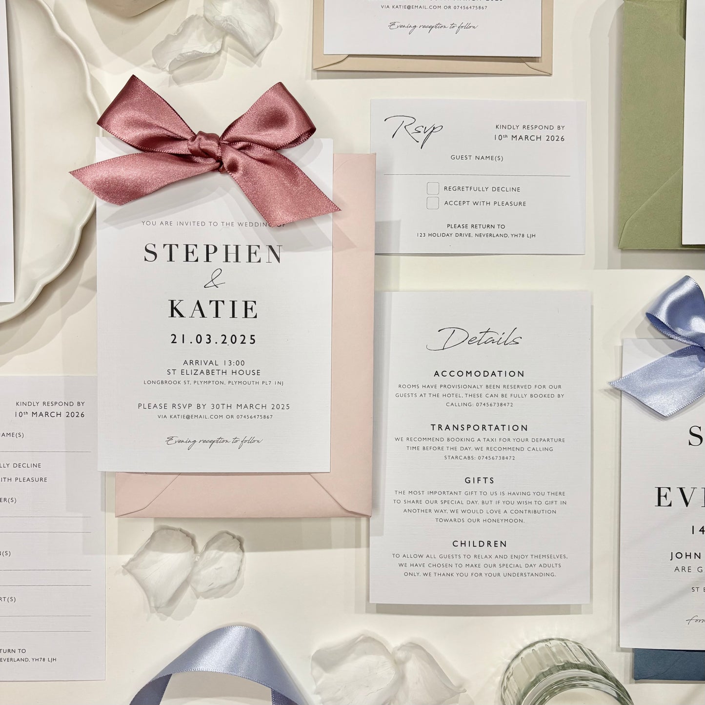 The Betsy - Luxury Satin Bow Invitation & Envelope