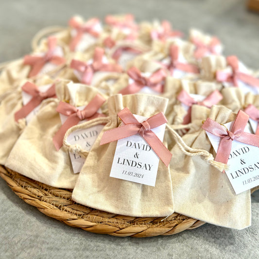 Personalised Wedding Favour Bag, Tag & Ribbon Favours