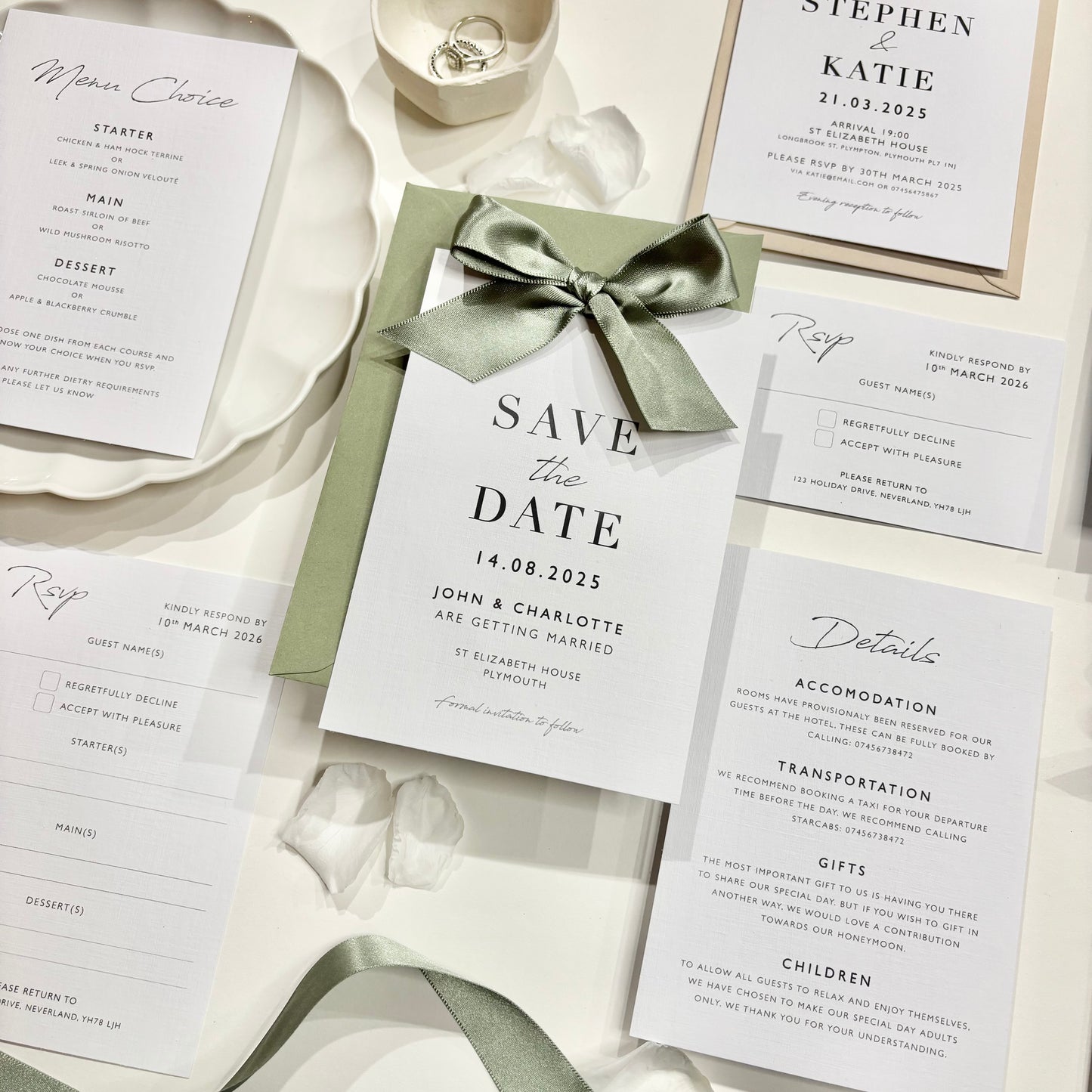 The Betsy - Luxury Satin Bow Save the Date & Envelope