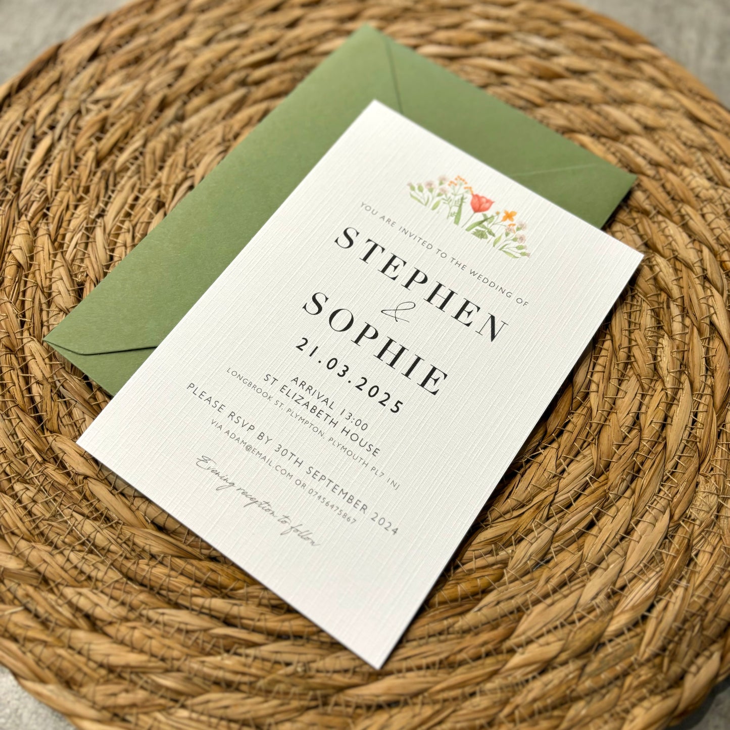 The Winnie - Wild flower Wedding Invitation & Envelope