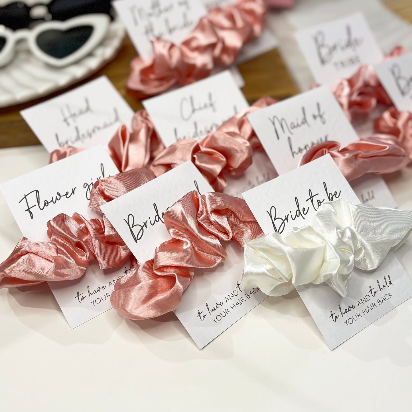 Pink Satin Hen Party Hair Scrunchies