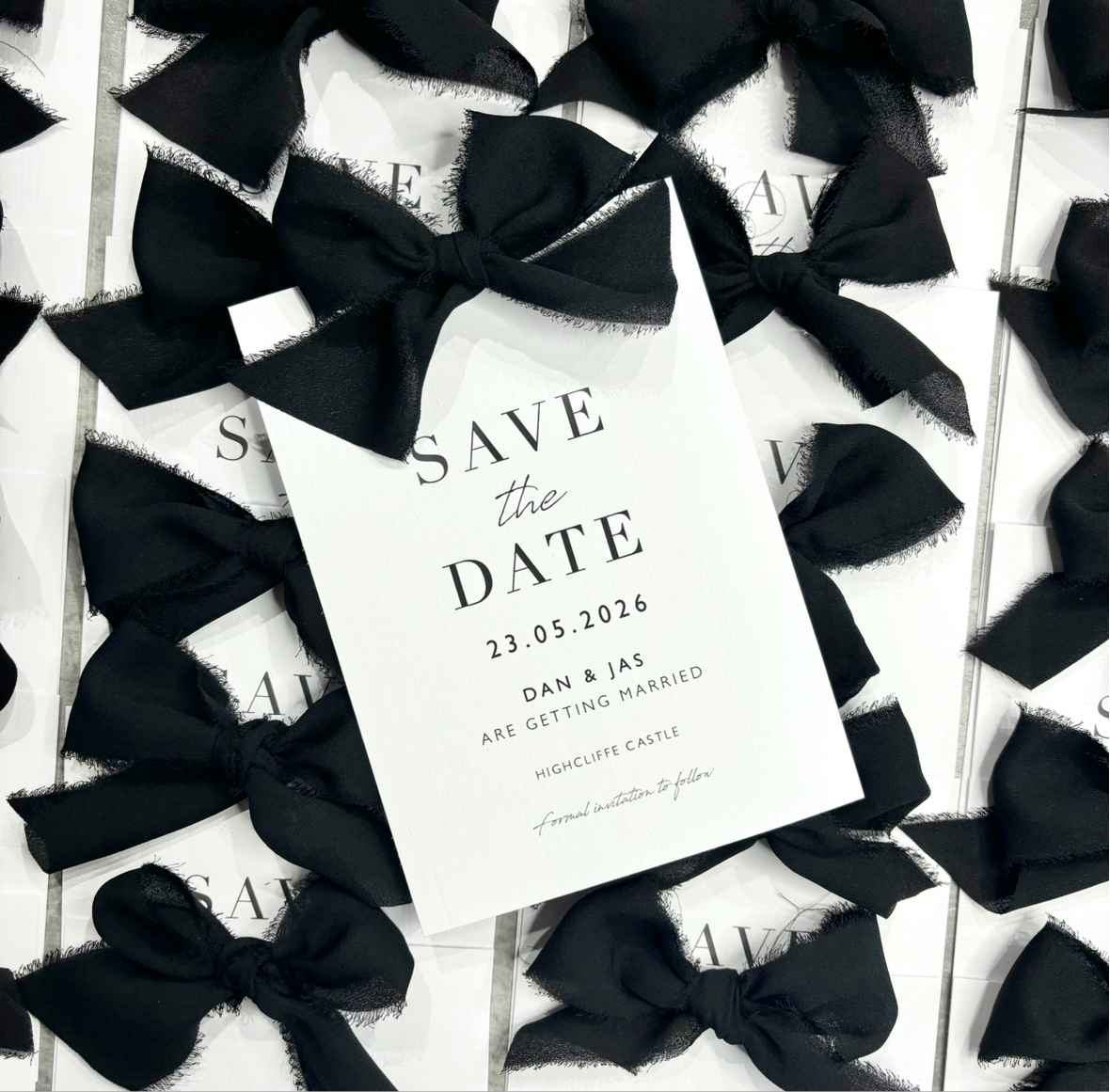 The Betsy - Luxury Raw Trim Bow Save the Date & Envelope