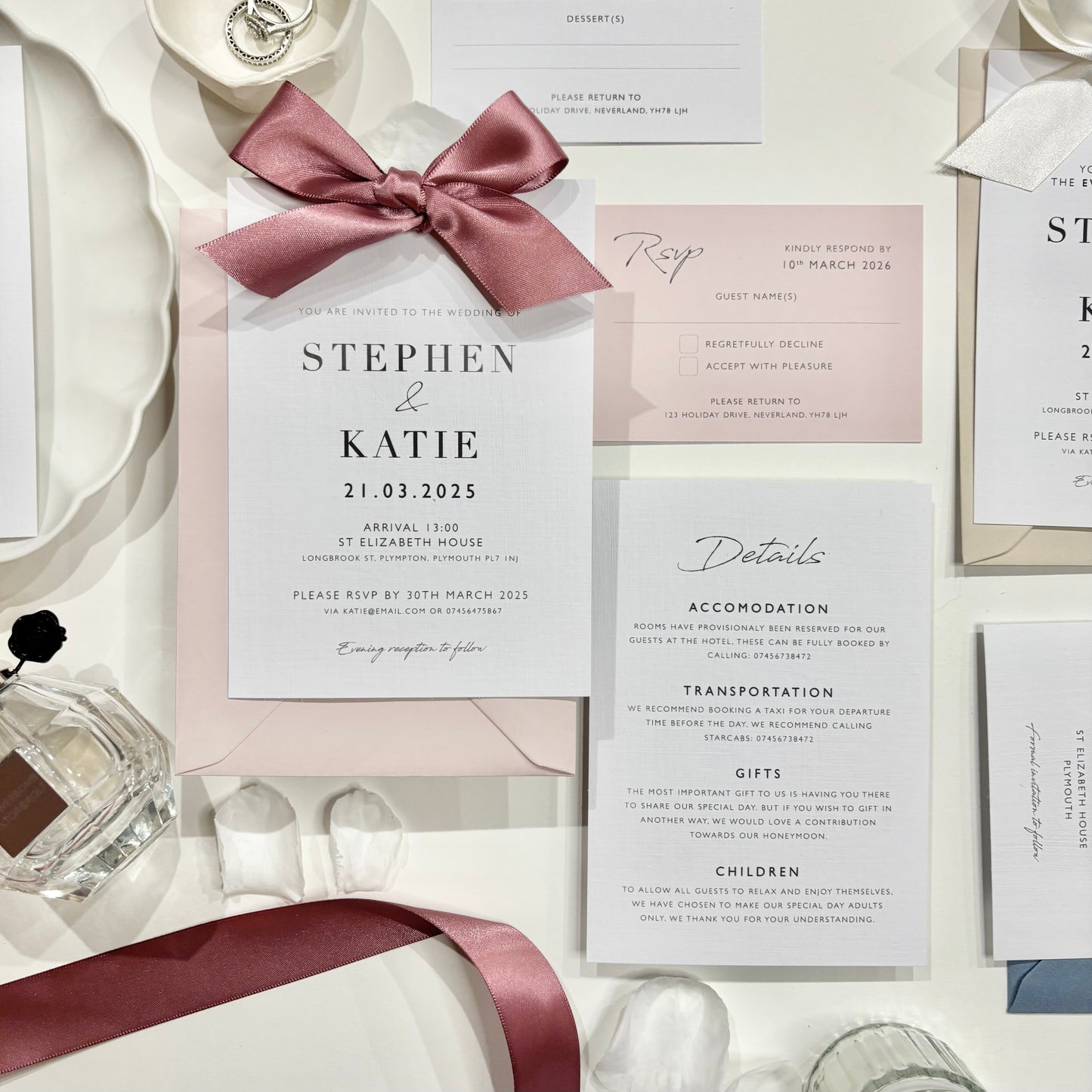 The Betsy - Luxury Satin Bow Invitation & Envelope