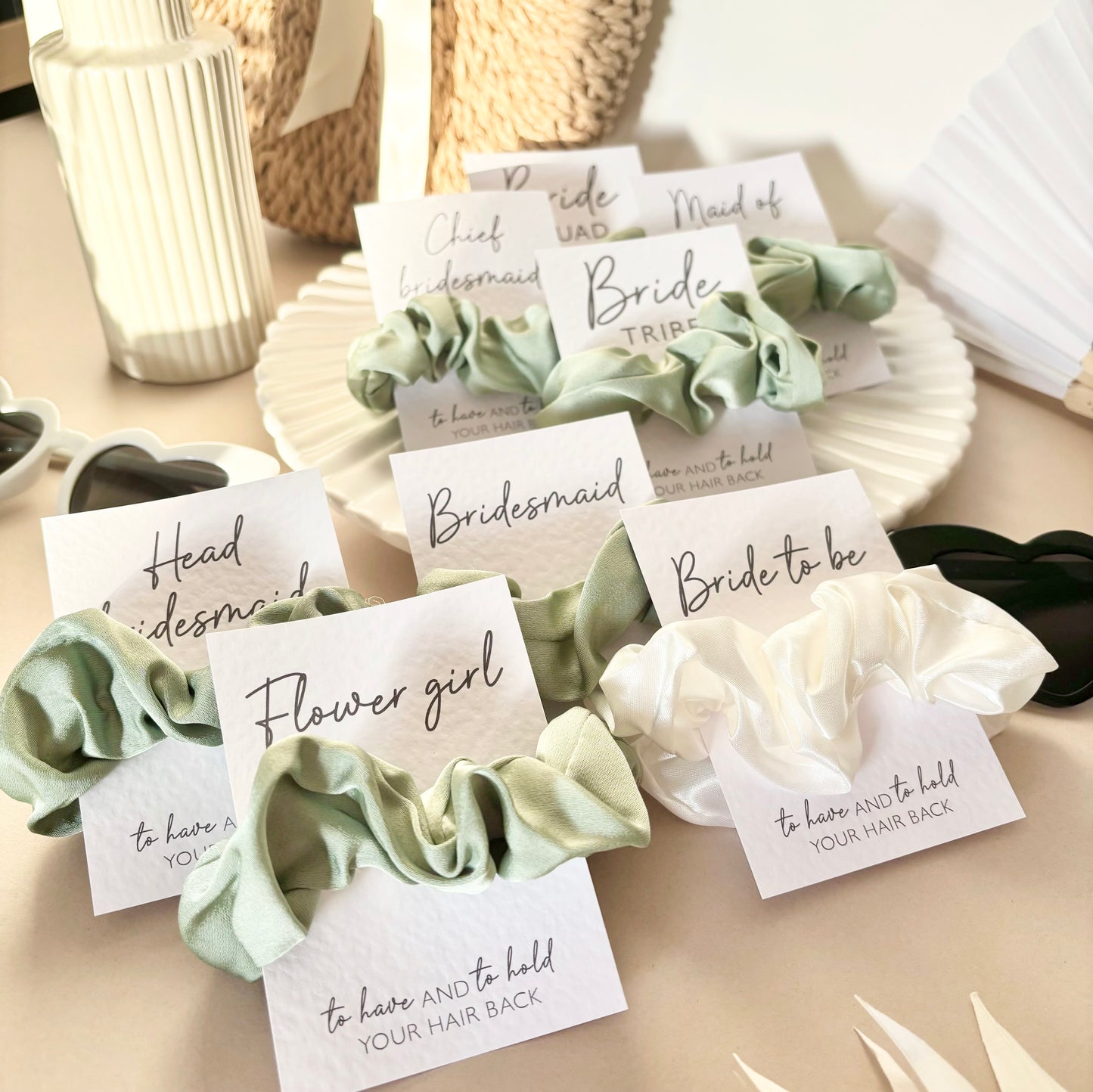 Sage Green Matte Hen Party Hair Scrunchies