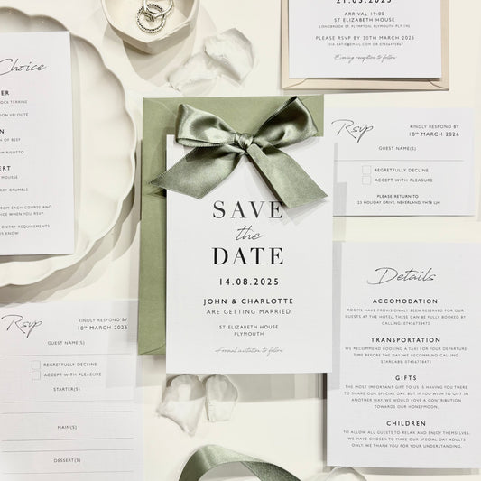 The Betsy - Luxury Satin Bow Save the Date & Envelope