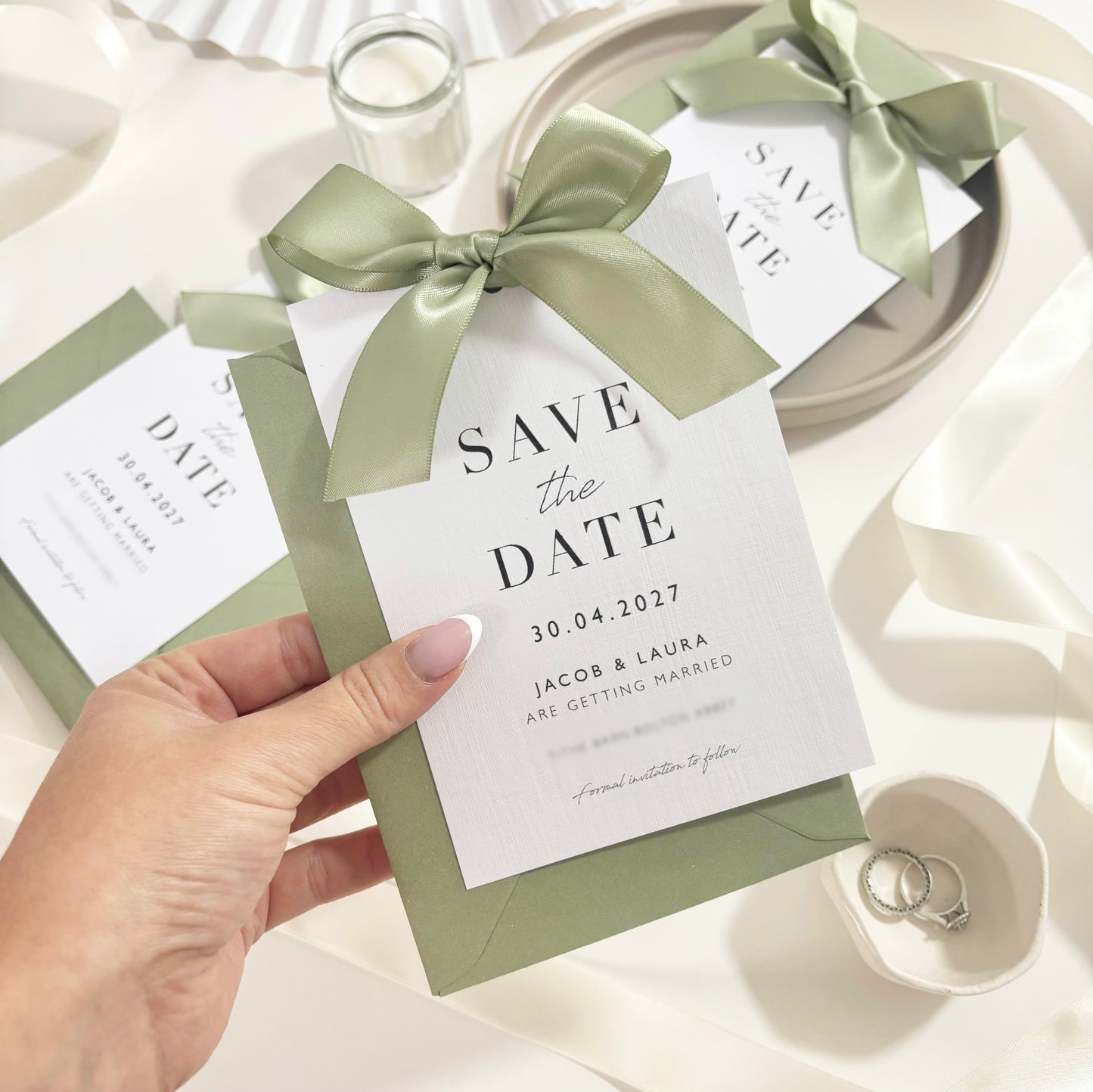 The Betsy - Luxury Satin Bow Save the Date & Envelope