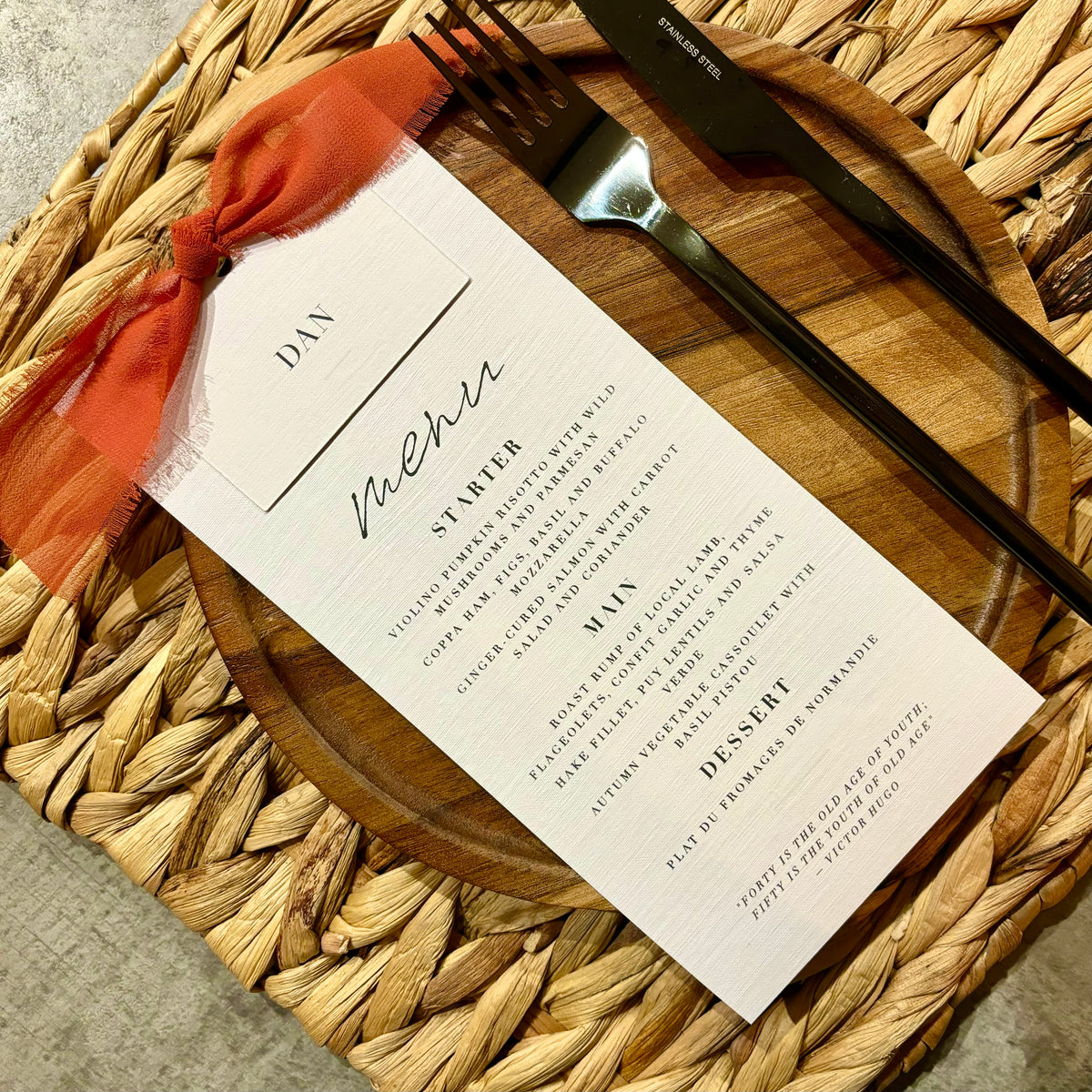 Customize Menu Ribon The Martha - Individual Minimalist Menu Card, Name & Ribbon – House of ...