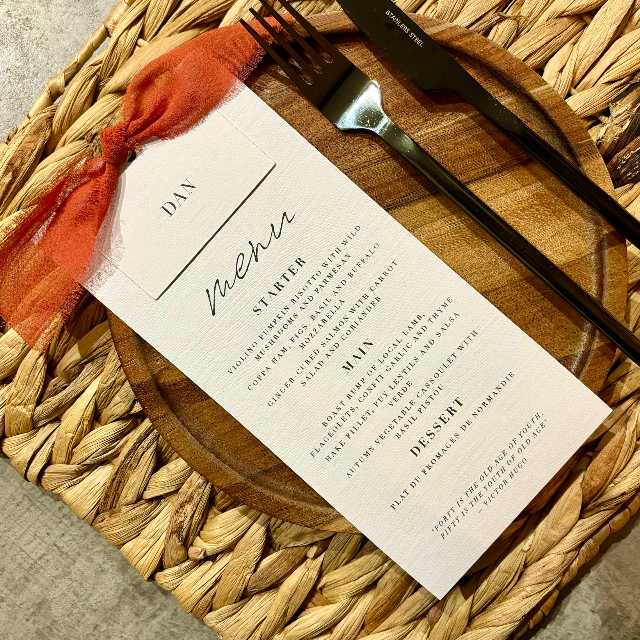 The Martha - Individual Minimalist Menu Card, Name & Ribbon – House of ...