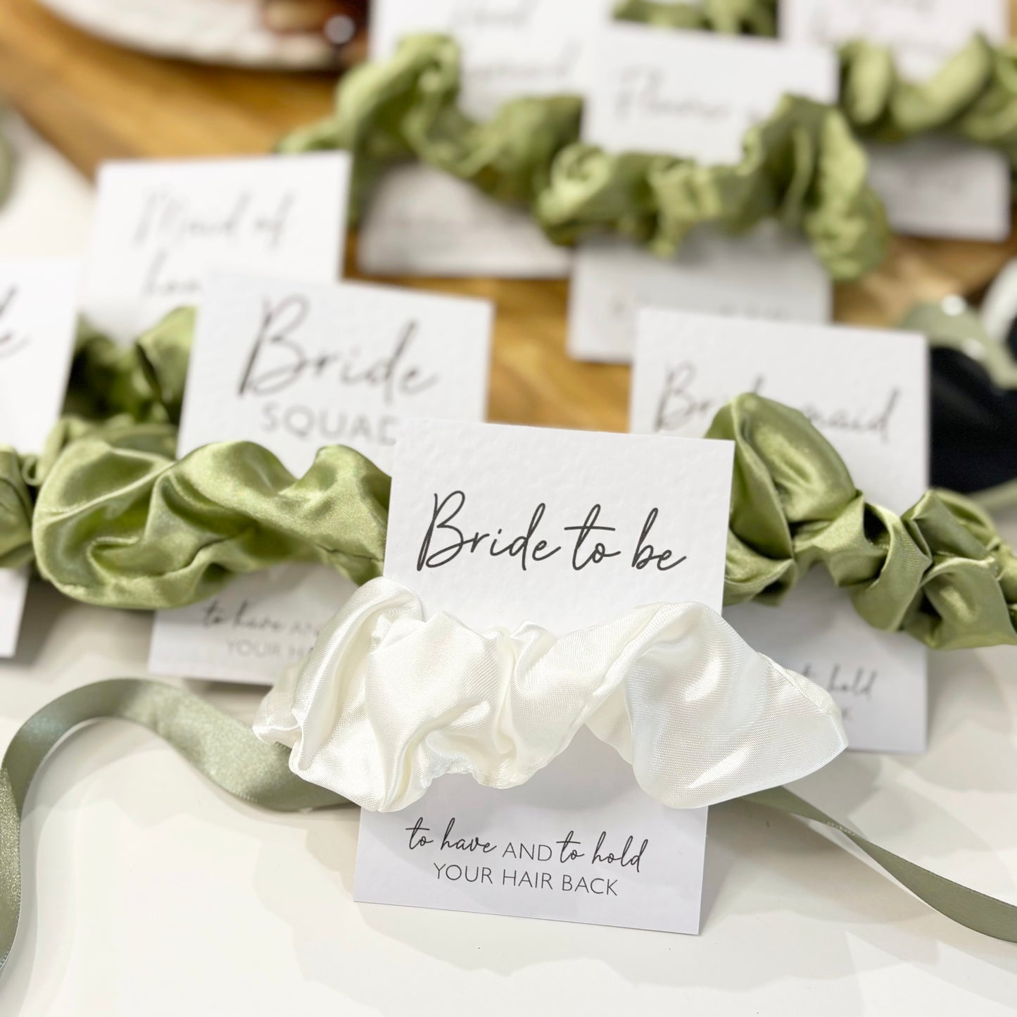 Sage Green Satin Hen Party Hair Scrunchies