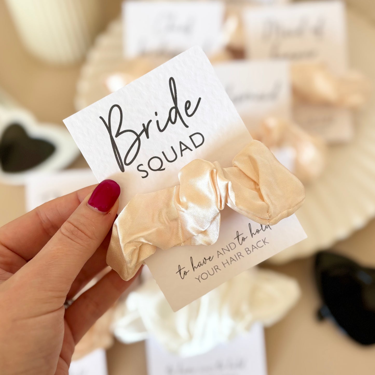 Champagne Satin Hen Party Hair Scrunchies