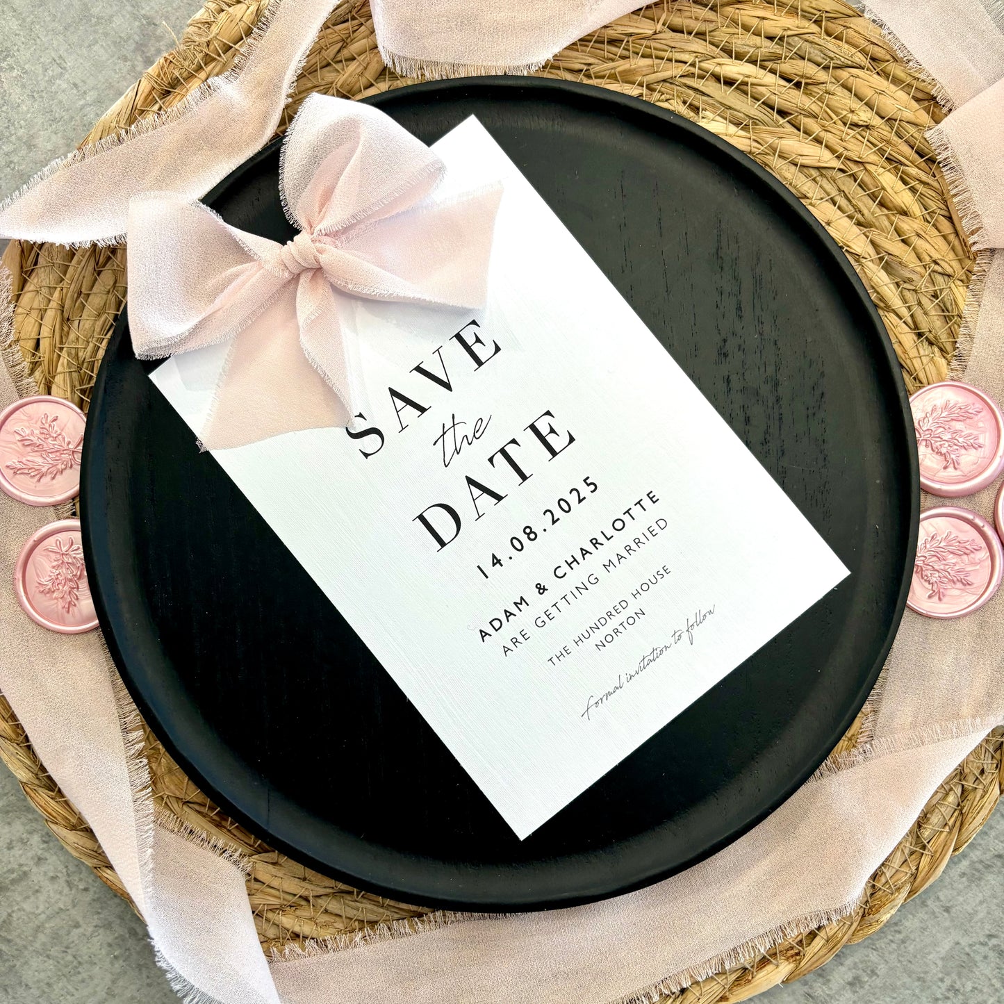 The Betsy - Luxury Raw Trim Bow Save the Date & Envelope