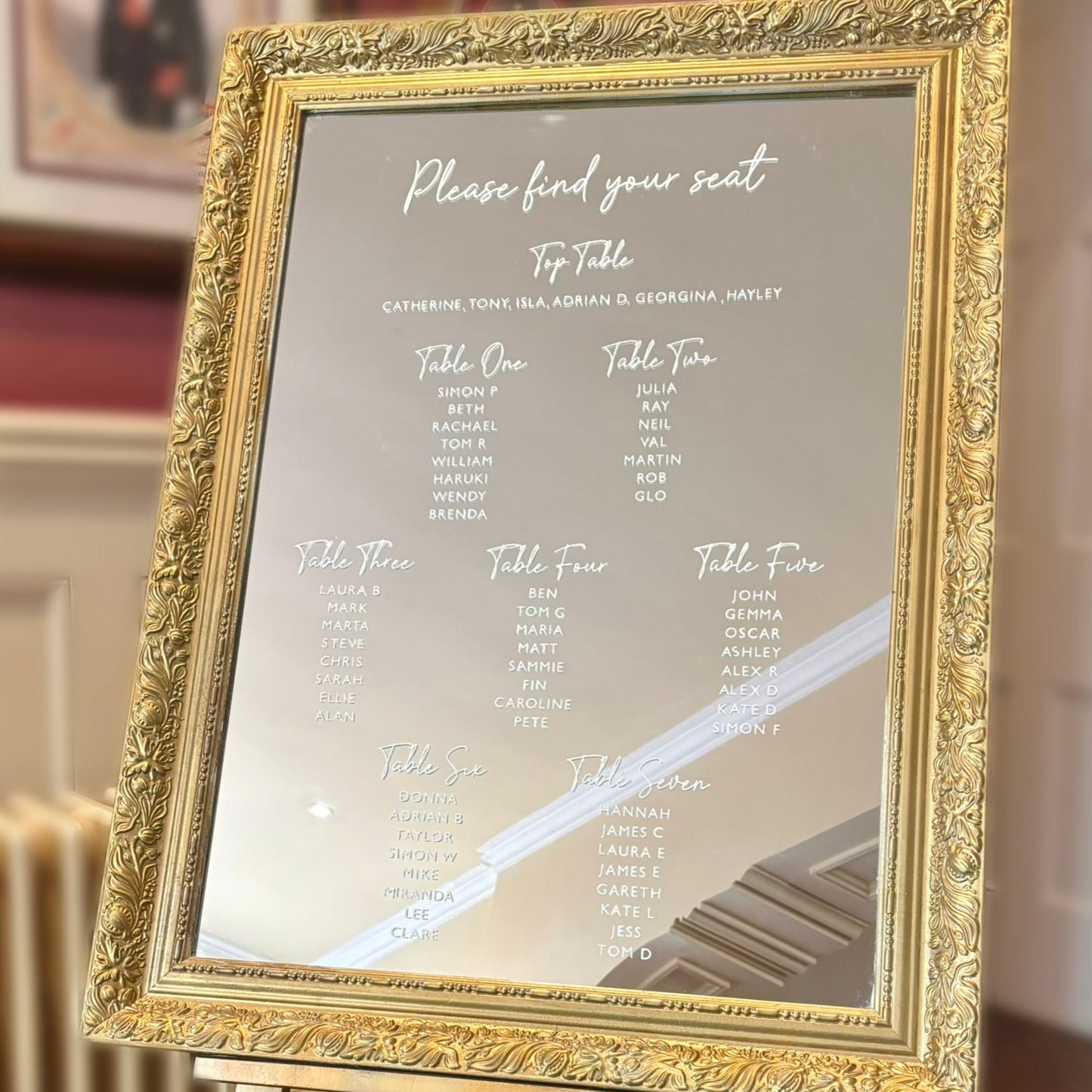 Gold Table Seating Plan Mirror Sign