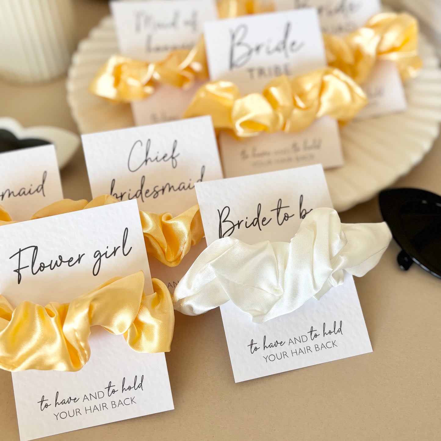 Lemon Yellow Satin Hen Party Hair Scrunchies