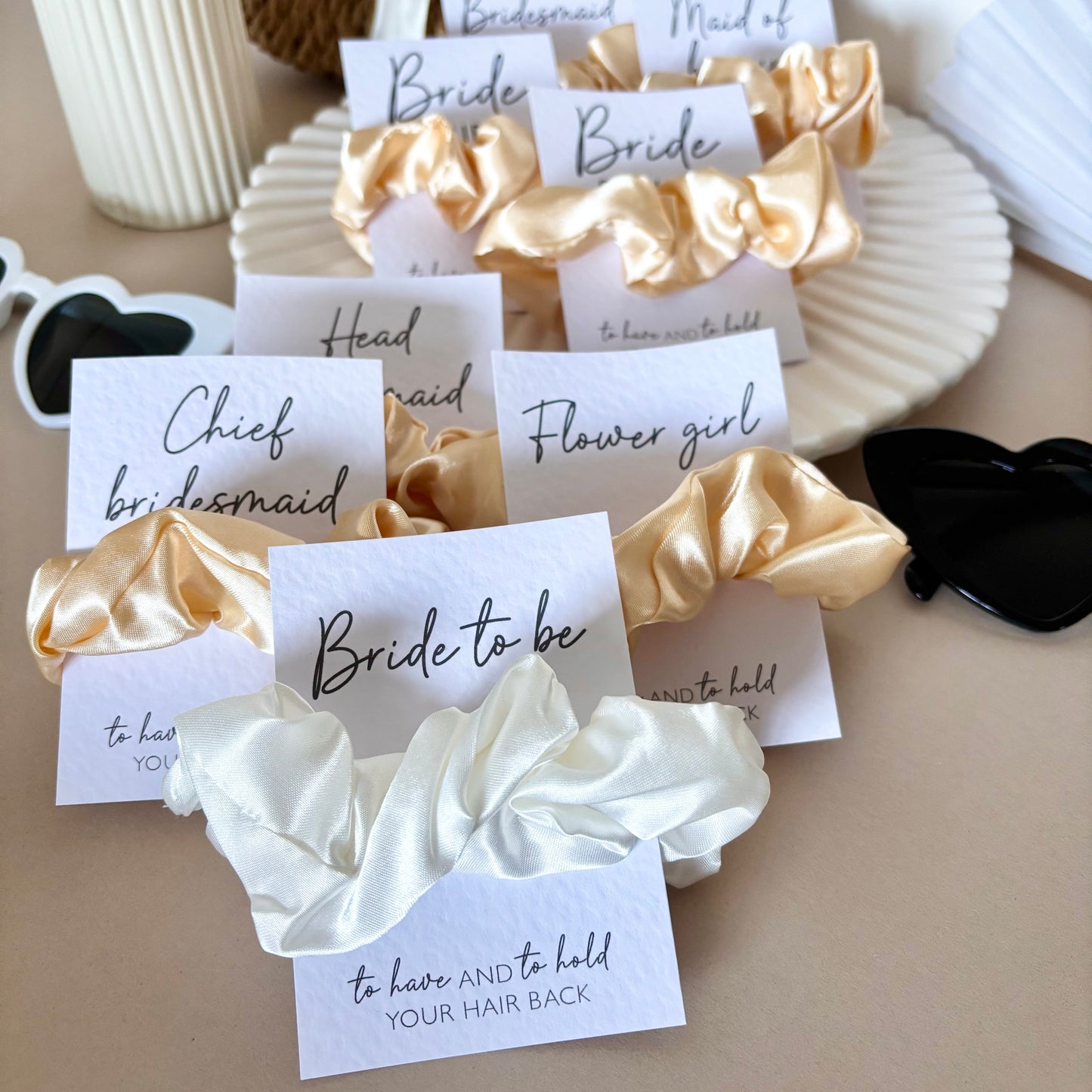 Peach Satin Hen Party Hair Scrunchies