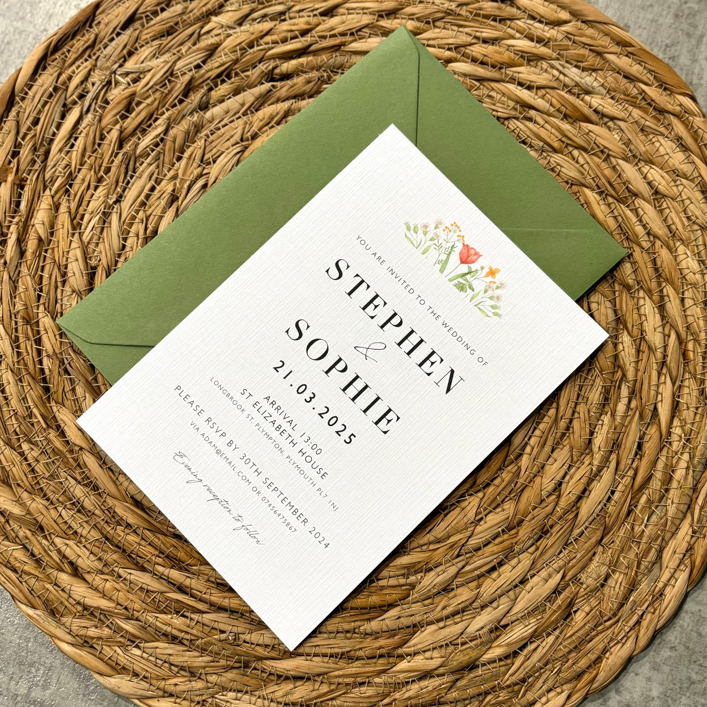 The Winnie - Wild flower Wedding Invitation & Envelope