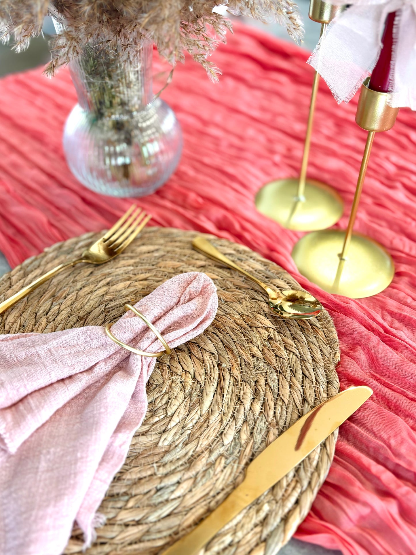 Coral Pink Cheesecloth Table Runner